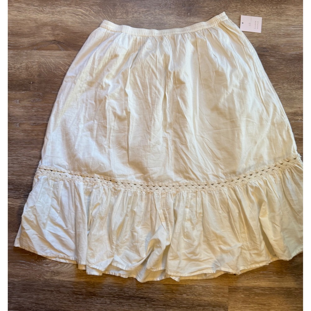 LC Lauren Conrad Ivory Tiered Midi Skirt XL Elastic Waist Ladder Lace Ruffle NWT